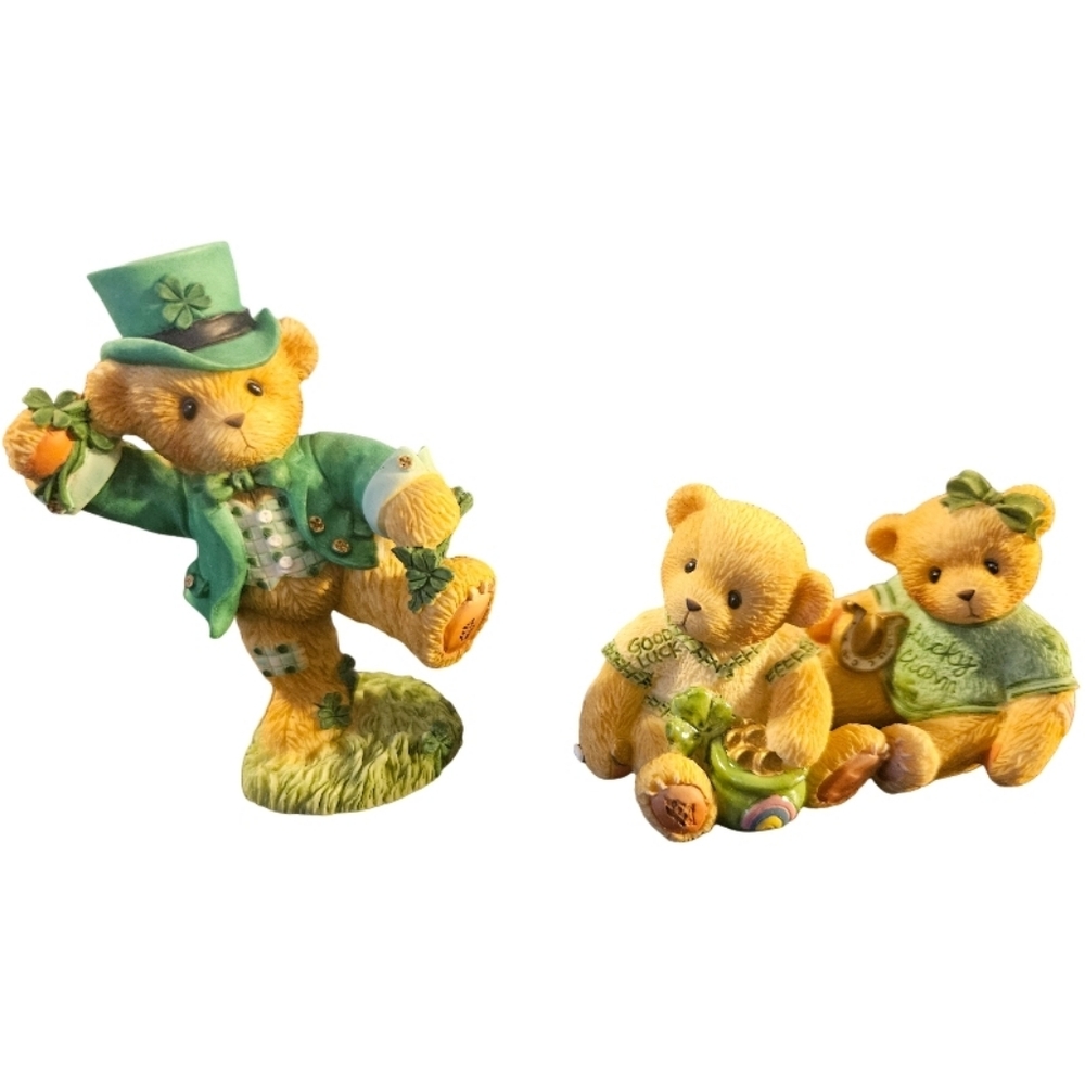 Lot of 3 Pieces Cherished Teddies St. Patricks Day Bear Figurines with boxes